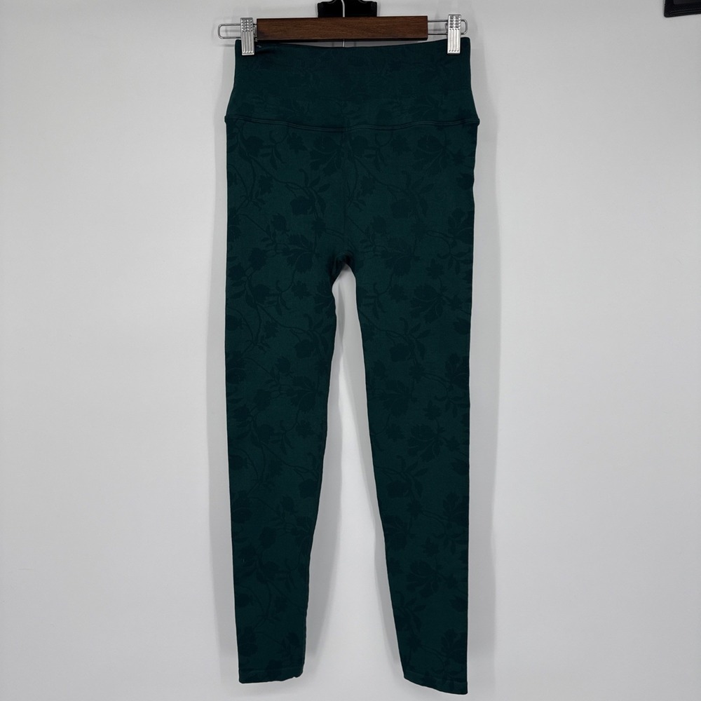 Spiritual Gangster Love Sculpt Leggings Jacquard Green M/L Floral Ribbed Yoga